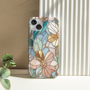Blommor i målat glas i guldfärgat telefonskal för iPhone 17 • För S26 och mer • För Pixel