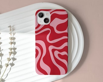 Funda para teléfono Wavy Abstract Groovy Red Pink para iPhone 15 14 13 12 11 • Todos los modelos • Para S24 S23 S22 S21 S10 S20 y más • Para Google Pixel 8 7