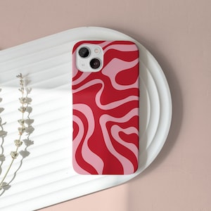 Gewellte abstrakte Groovy rot rosa Telefon-Fall für iPhone 16 15 14 13 12 • alle Modelle • für S25 S24 S23 S22 S21 S10 S20 & mehr • für Google Pixel
