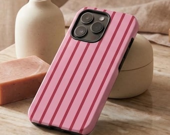 Classic Red Pink Pinstripe Pattern Phone Case For iPhone 17, S26, Google Pixel