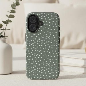 Sage Green Polka Dot Phone Case, Animal Print Design for iPhone 17, S26 & Pixel