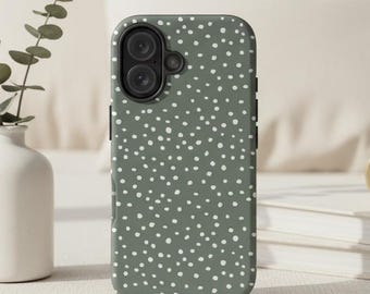 Sage Green Polka Dot Phone Case, Animal Print Design for iPhone 17, S26 & Pixel
