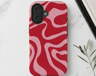 Wavy Abstract Groovy Red Pink Phone Case For iPhone 17, S26 & Google Pixel 10