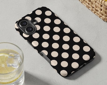 Polka Dot Phone Case • Black Beige Pattern For iPhone 17, S26, Google Pixel
