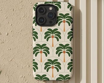 Tropical Palm Tree Art Deco Phone Case For iPhone 17 16, S26 S25 S24, Google Pixel 10