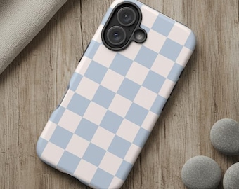 Checkered Pastel Blue Phone Case • Retro Design For iPhone 17, S26 S25 & Google Pixel 10