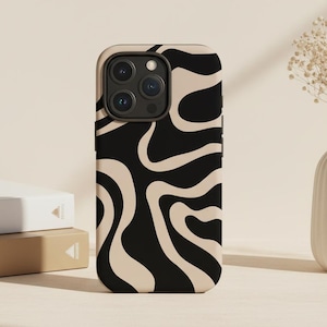 Wavy Abstract Groovy Black Phone Case For iPhone 17 16 15 • For S26 S25 • For Google Pixel 10 9