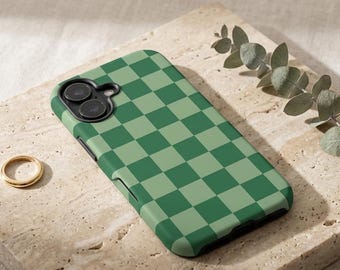 Retro Green Checkered Plaid Phone Case For iPhone 17, S26, Google Pixel