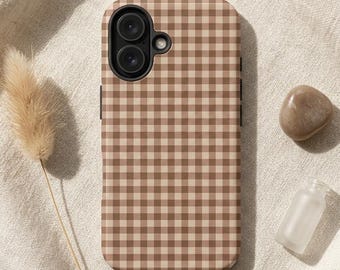 Brown Gingham Phone Case • Retro Autumn Plaid For iPhone 17, S26, Google Pixel