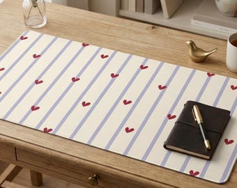 Coquette Heart Stripe Desk Mat - Pastel Striped Mouse Pad - Cozy Desk accessory