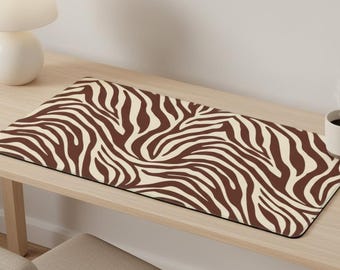 Chocolate Brown Zebra Print Desk Mat - Safari Large Mouse Mat - Cozy Desk accessory