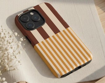 Striped Phone Case • Brown & Beige, Modern Design For iPhone 17, S26, Pixel 10