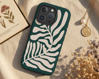 Leaf Retro Matisse Botanical Green Phone Case For iPhone 17 16 15 • For S26 S25 • For Google Pixel 10 • Y2K Flower Style