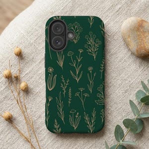 Wildflowers Green Gold Floral Phone Case for iPhone 17, S26, Google Pixel