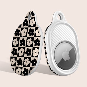 Checkered Flowers Retro Y2K Black Case for AirTag, For Apple AirTag, Keychain Pendant Case,Keyring Holder for AirTag,Holder Case for AirTag
