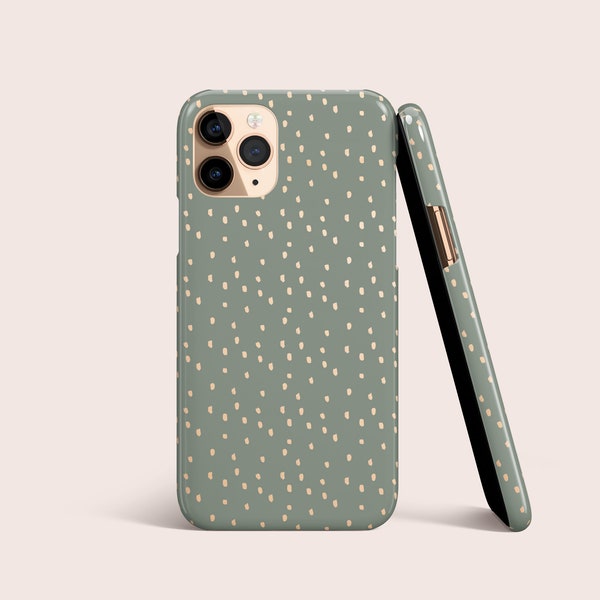 Sage Green Beige Dots Animal Print Phone Case For iPhone 15 14 13 12 • All Models • For S24 S23 S22 S21 S10 S8 S9 S20 • For Google Pixel