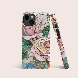 Rosen Glasmalerei-Blumen-Goldkartenhülle, Kartensteckplatz-Hülle, Kartenspeicher-Handyhülle Für iPhone 16 15 14 13 Pro, Für S22 S21 Ultra Plus & mehr