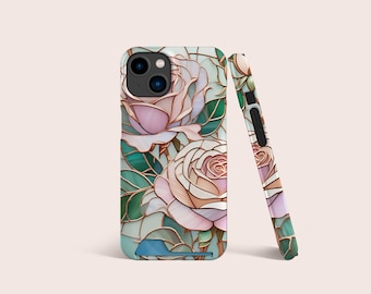 Roses Stained Glass Flowers Gold Card Case,Card Slot Case,Card Storage Phone case For iPhone 17 16 15, For S22 S21 Ultra Plus & More