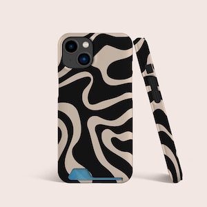Custodia per telefono cellulare con motivo ondulato astratto Groovy nero crema, custodia per slot per schede, custodia per telefono con archiviazione di schede per iPhone 16 15 14 13, per S22 Ultra Plus e altro