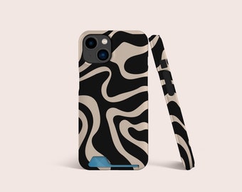 Wavy Abstract Groovy Black Cream Phone Card Case,Card Slot Case,Card Storage Phone case For iPhone 16 15 14 13 ,For S22 Ultra Plus & More