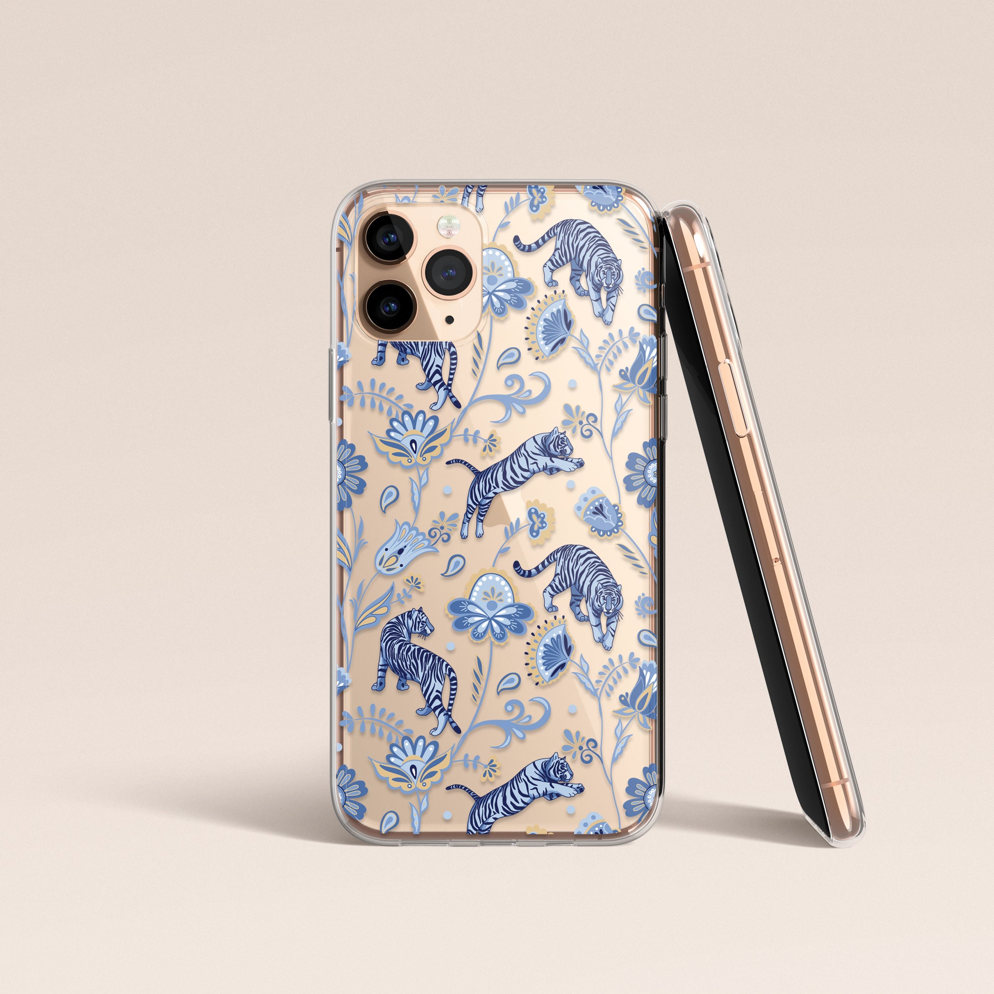 Tropical Jungle Tiger Blue Clear Phone Case for iPhone 15 14