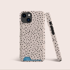 Custodia per telefono con piccoli pois neri rosa pastello, custodia per slot per schede, custodia per telefono con archiviazione di schede per iPhone 16 15 14 13 Pro, per S22 S21 Plus e altro