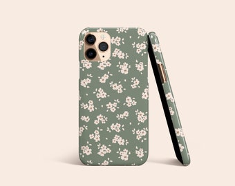 Small Flowers Green Floral Case For iPhone 15 14 13 12 & More | For S24 S23 S22 S21 S20 S8 S9 A71 A51 | For Google Pixel, Retro Romantic