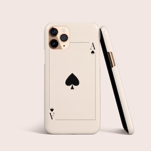 Capa de Cartas de Baralho Ace of Spades Preta para iPhone 16 15 14 13 12 • Todos os Modelos • Para S25 S24 S23 S22 S21 S10 S22 • Para Google Pixel • Creme