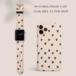 Hearts Hand Drawn Love Aesthetic Watch Band, For Apple Watch, 41mm 40mm 38mm 42mm 44mm, Vegan Leather Smartwatch Band, Watch Band Rose Gold image 4