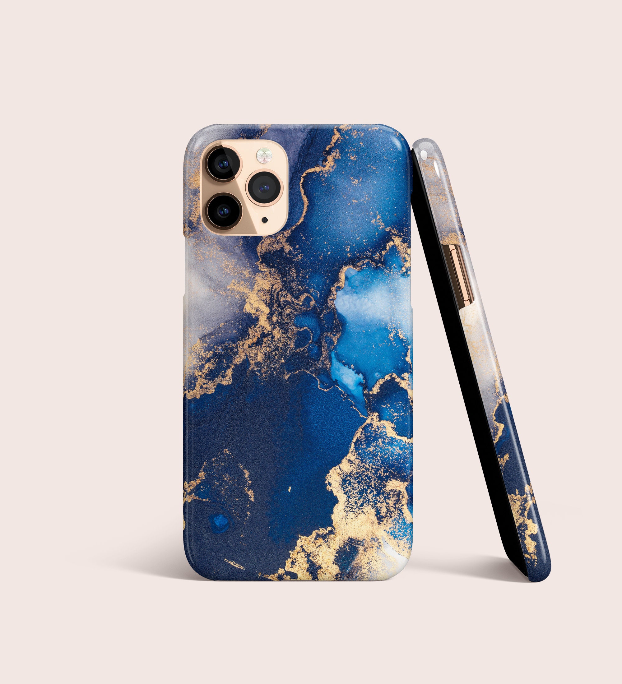ダークブルーゴールドマーブル柄のiPhone 17 16 15用ケース • 全モデル