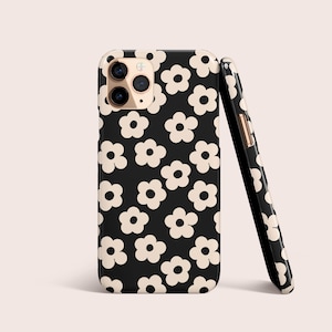 Daisies Black Retro Floral Phone Case For iPhone 16 15 14 13 Pro 12 | More Models | For S25 S24 S23 S22 S21 A71, For Google Pixel, Flowers