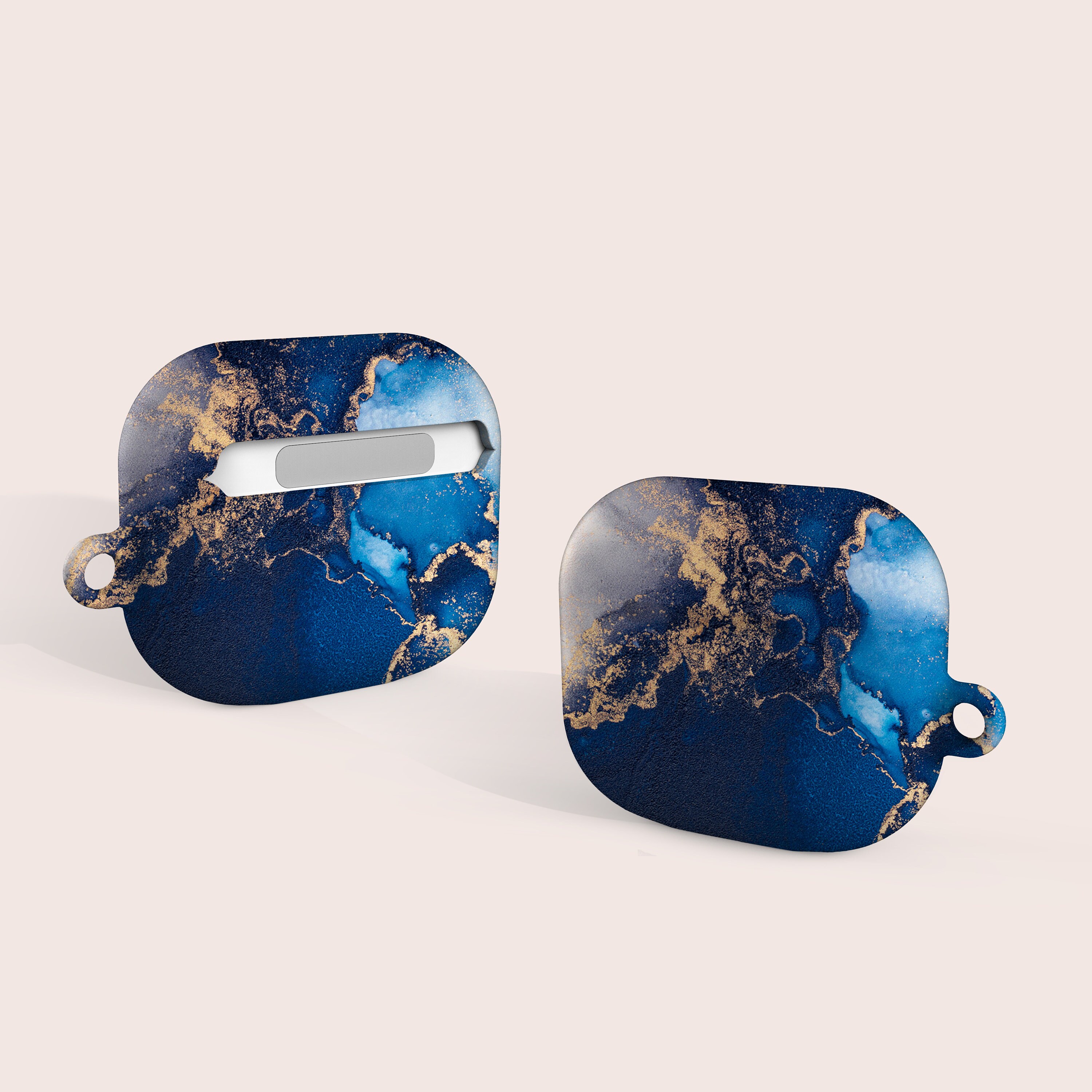 Airpod用ダークブルーゴールドマーブルパターンケース、Airpod Pro