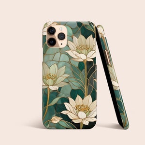Coque de portable or avec vitrail fleurs pour iPhone 16 15 14 13 12 • Tous les modèles • Pour S25 S24 S23 S22 S21 S10 et plus • Pour Google Pixel 8 7