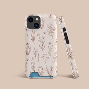 Étui pour cartes de téléphone à fleurs beige bohème fleurs sauvages, étui pour carte, étui pour téléphone avec rangement pour carte pour iPhone 16 15 14 13, pour S22, S21 Ultra Plus et plus
