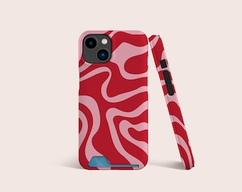 Wavy Abstract Groovy Red Pink Phone Card Case,Card Slot Case,Card Storage Phone case For iPhone 16 15 14 13 ,For S22 S21 Ultra Plus & More