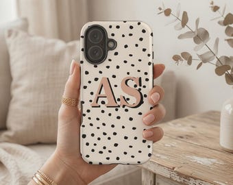 Personalized Initial Phone Case • Custom Name, Polka Dot Design For iPhone, S26, Pixel