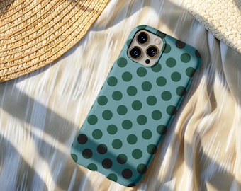 Green Polka Dot Phone Case, Y2K Style Aesthetic, For iPhone 17, S26, Pixel 10