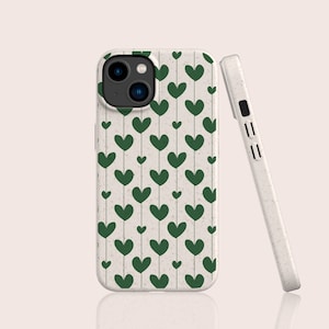 Hearts Hand Drawn Love Green Biodegradable Phone Case, Eco-Friendly, Compostable, Bio Case For iPhone 16 15 14 13 - For S25 S24 S23  & More