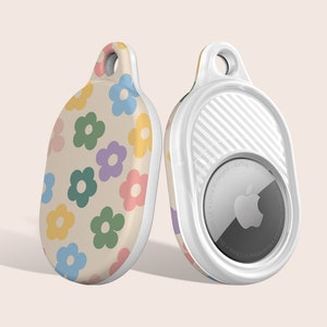 Étui pour porte-AirTag : fleurs de marguerite rétro, couleurs pastel (porte-clés inclus)