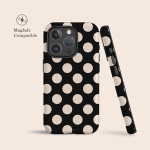 Polka Dots Black Cream Beige MagSafe Case For iPhone 16, 15, 14, 13 • MagSafe Compatible Case For iPhone 15, For iPhone 14 Pro, Plus & More