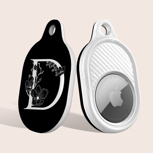 Gepersonaliseerde Letter Initialen Case voor AirTag, voor Apple AirTag, Sleutelhanger Hanger Case, Sleutelhanger Houder voor AirTag, Houder Case voor AirTag, Zwart
