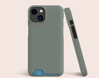 Block Solid Colour Sage Green Card Case, Card Slot Case, Card Storage Phone case For iPhone 16 15 14 13 Pro, For S22 S21 Ultra Plus & More