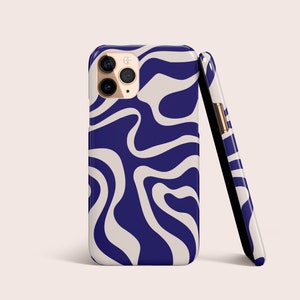 Coque de portable ondulée abstraite bleu marine groovy pour iPhone 16 15 14 13 12 • Tous les modèles • Pour S25 S24 S23 S22 S21 S10 S22 • Pour Google Pixel 7 6