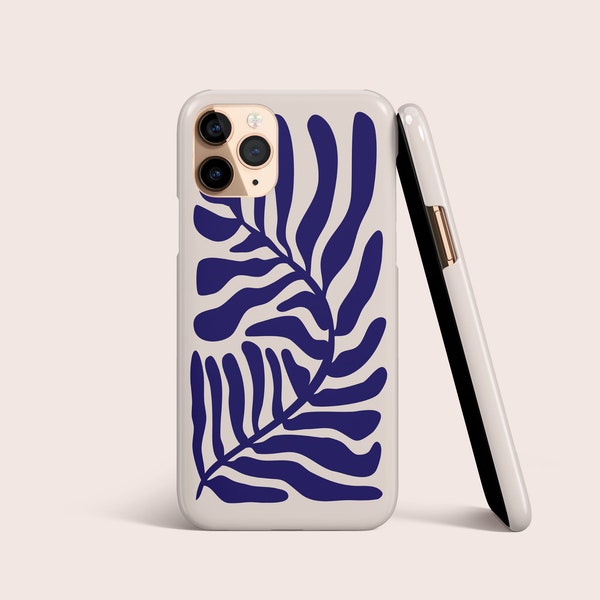 Blatt Retro Matisse Botanical Phone Case für iPhone 15 14 13 12 • Alle Modelle • Für S24 S23 S22 S21 S10 S22 S9 • Für Google Pixel • Navy