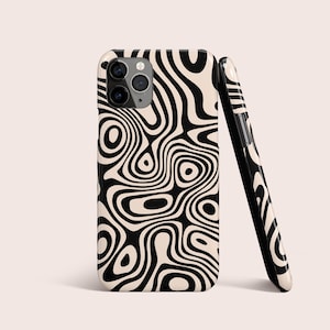 Retro Swirl Wavy Psychedelic Case For iPhone 16 15 14 13 12  • All Models • For S25 S24 S23 S22 S21 S22 • For Google Pixel • Black, Cream