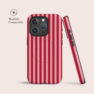 Stripes Pink and Red Retro MagSafe Case For iPhone 16 15, 14, 13 • MagSafe Compatible Case For iPhone 15, For iPhone 14 Pro, Plus & More