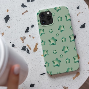 3D Green Stars Y2K Celestial Phone Case For iPhone 16 15 14 13 12 • All Models • For S25 S24 S23 S22 S21   S20  • For Google Pixel 8 7 6