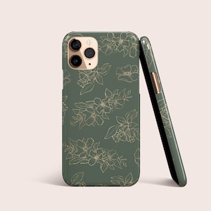 Sage Green Gold Floral Flowers Phone Case For iPhone 16 15 14 13 Pro 12  • All Models • For S25 S24 S23 S22 S21  & More • For Google Pixel