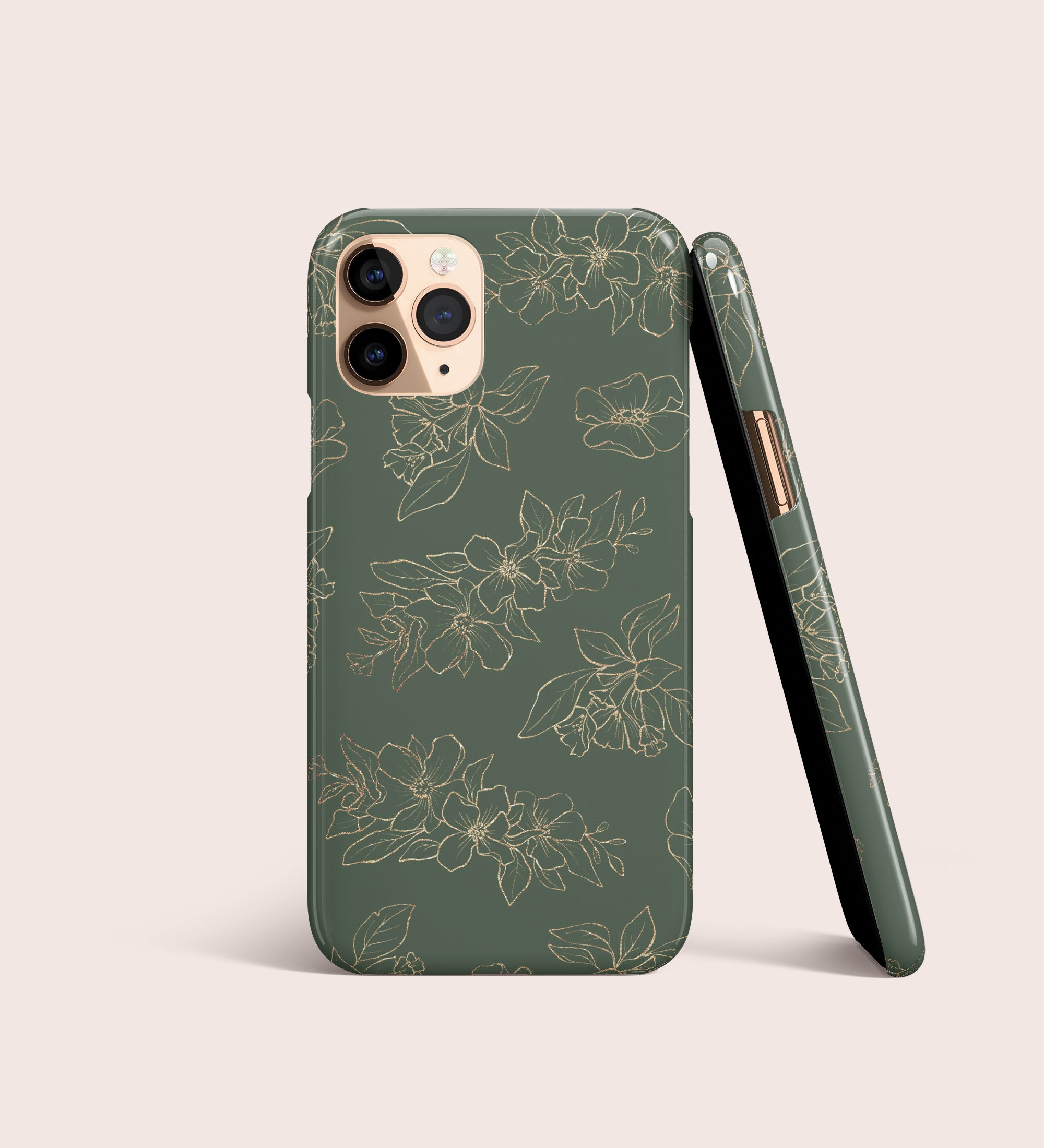 Funda floral verde salvia para iPhone y S25 y S24 (más modelos)