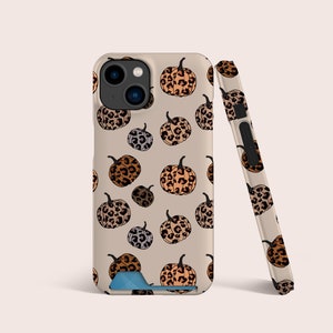 Estuche para tarjetas de teléfono con diseño de calabazas y leopardo para Halloween otoñal, estuche para ranuras para tarjetas, estuche para teléfono con almacenamiento de tarjetas para iPhone 16, 15, 14, 13, S22, S21 Ultra y más